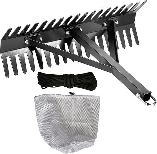 Shengyi Pond Rake, Aquatic Weed Removal Tool with Steel Blades, 24 inch Lake Weed Cutter with 66ft Rope