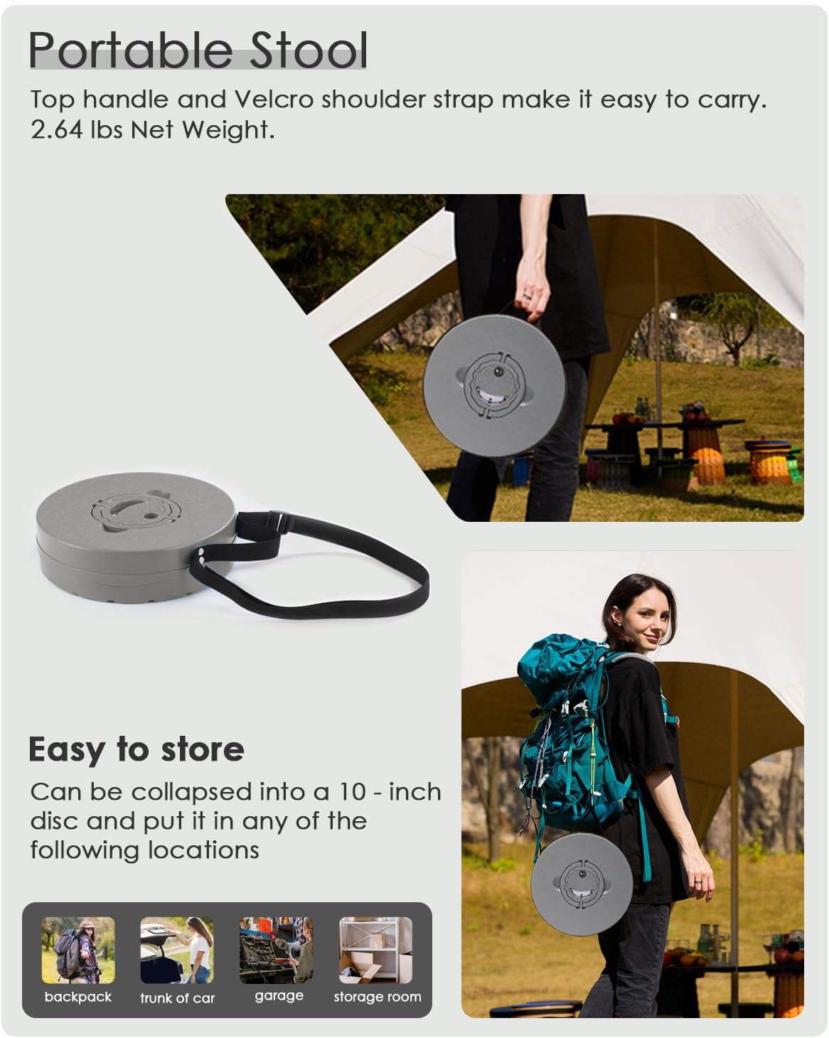 18-inch Heavy Duty Collapsible Stool - 800 lbs Capacity, 2.6 lbs Lightweight Portable Folding Stool for Camping, Travel, Music Festivals and Other Outdoor Events