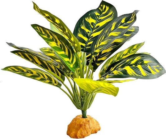 Woyrise Reptile Artificial Plants for Terrarium Decor, Amphibian Habitat Decorations Bearded Dragon Tank Accessories fit Crested Gecko Leopard Lizard Chameleon Ball Python Snake Frog - Prayer Peacock