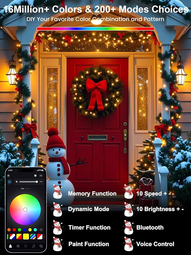 Smart Color Changing Christmas Lights with Remote & App Control, 198FT 600 LED RGB String Lights with Timer, Music Sync Multiple Modes Twinkle Christmas Tree Light Waterproof Indoor Outdoor Xmas Decor