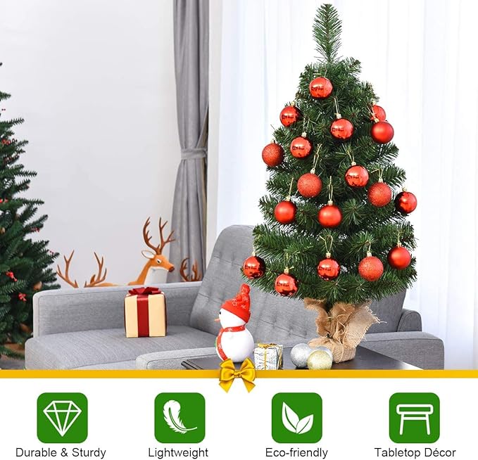 GOFLAME 2ft Mini Artificial Christmas Tree, Tabletop Spruce Christmas Tree with New PVC Material and Cement Base, Perfect for Indoor Decoration