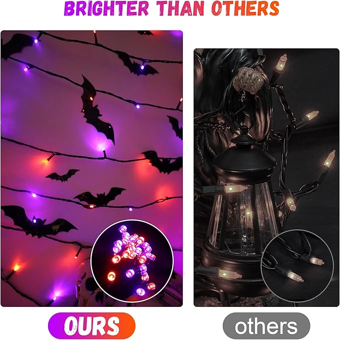 200LED Orange and Purple String Lights 63 Ft Halloween Light 8 Modes Twinkle Waterproof Light for Party Garden Indoor Outdoor Decor