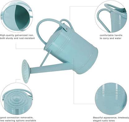 Galvanized Watering Can for Outdoor Indoor Plants, 1.7 Gallon Blue Decorative Countryside Style Water Can with Removable Spout, Metal Watering Can for Indoor Plants and Garden Flower