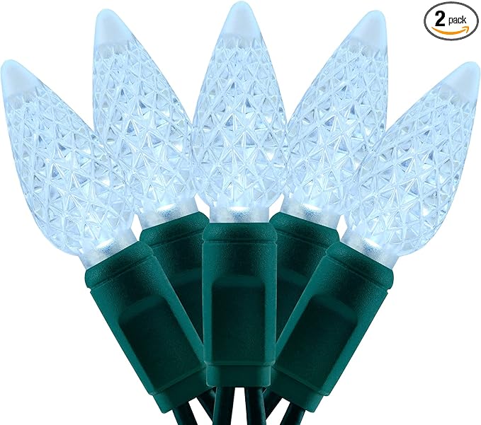 YULETIME Cool White One-Piece C6 Strawberry Christmas Lights 140 Count 71 Feet, 2 Sets 70 LED 35.5 ft High Waterproof UL Certified String Light (Cool White)