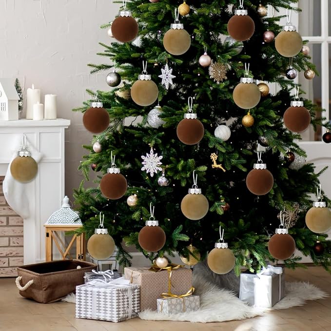 YUJUN 12 PCS Christmas Large Velvet Balls Ornaments 3.14In Shatterproof Tree Hanging Plastic Ball Set Xmas Bulk Flocked Ornaments for Christmas Tree Home Party Wreath Decorations
