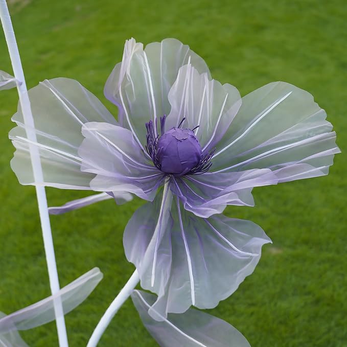 Giant Flowers for Decoration,3-Head Large Artificial Silk Flower with Standing Stems and Base for Party Banquet Wedding Reception Background Decor Home Decor (Purple Gradient)