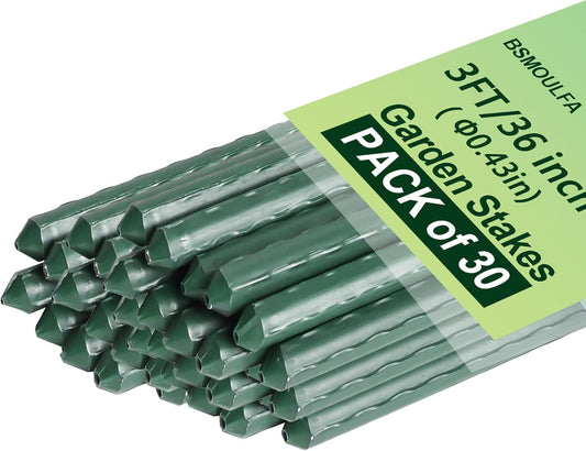 Garden Stakes 3ft, 3 Feet Metal Plant Stakes 30 Pack for Gardening and Farm, Plastic Coated Plant Support for Tomato, Cucumber, Bean, Flower, Potted and More Climbing Plants