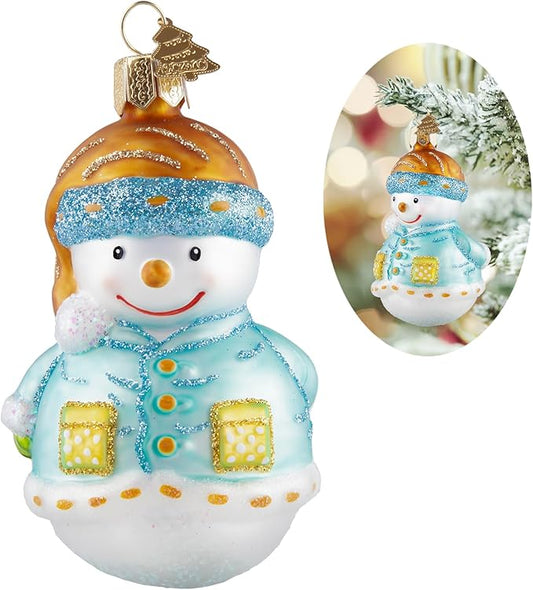 Snowman Christmas Ornaments,Glass Blown Ornaments for Christmas Tree,Light Blue Snowman Collection Figurine Hanging Ornaments,Christmas Decorations for Xmas Tree Holiday Party Daily Gifts