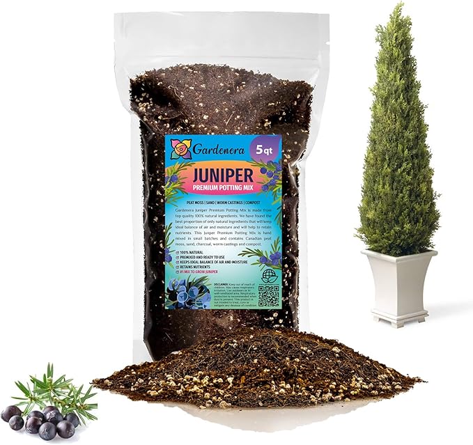 GARDENERA Premium Juniper Potting Soil Mix - Perfect Balance of Nutrients, Drainage, and Aeration for Healthy Juniper Trees - 5 Quart