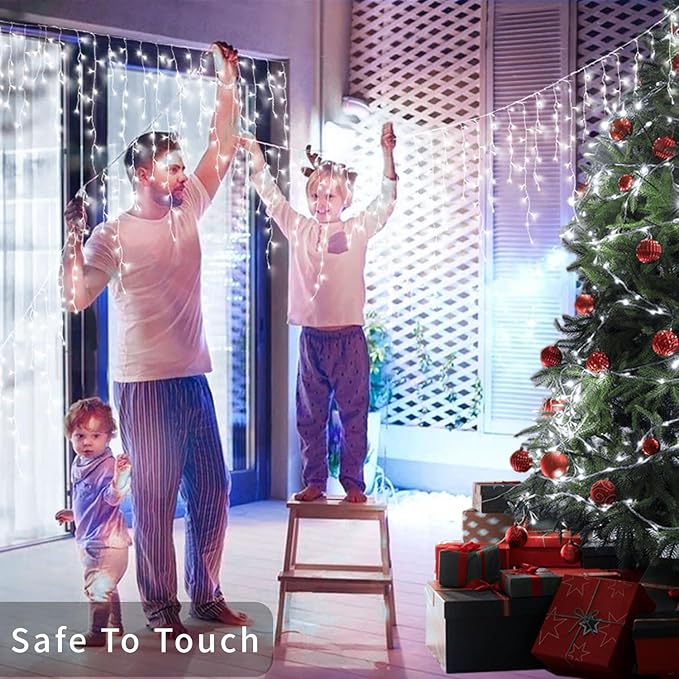 65 FT 640 LED Christmas Lights Outdoor Decorations Clear Wire String Lights Plug in 120 Drops 8 Modes Memory Timer Connectable Curtain Fairy Lights Waterproof for Holiday Wedding Party-Cool White