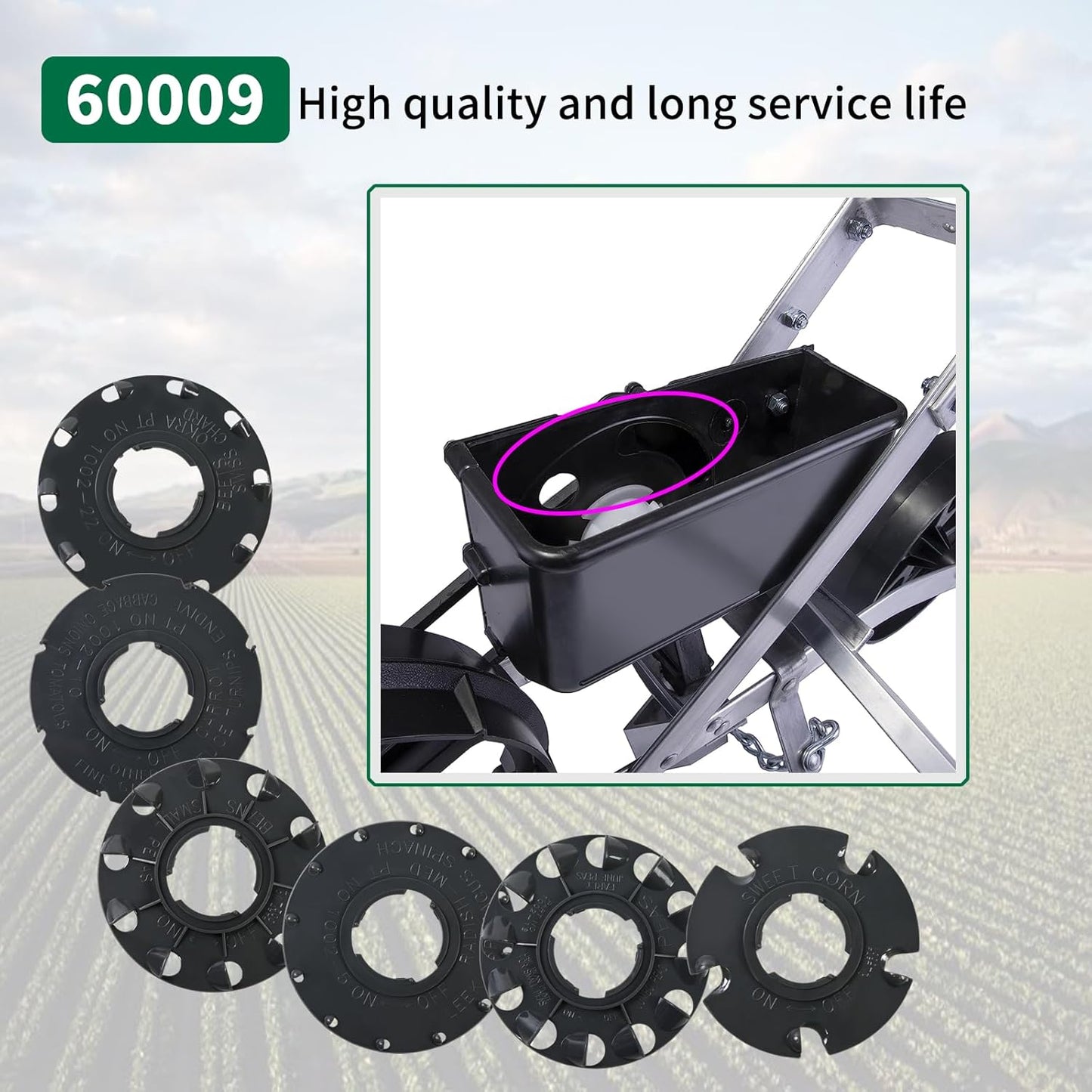 60009 Set 6 Standard Seed Plates Compatible with Earthway 1001-B Seeder,Works for: Sweet Corn, Radish, Leek, Asparagus, Spinach, Carrot, Lettuce, Turnip, Cabbage, Endive,Onion, Tomato, Bean
