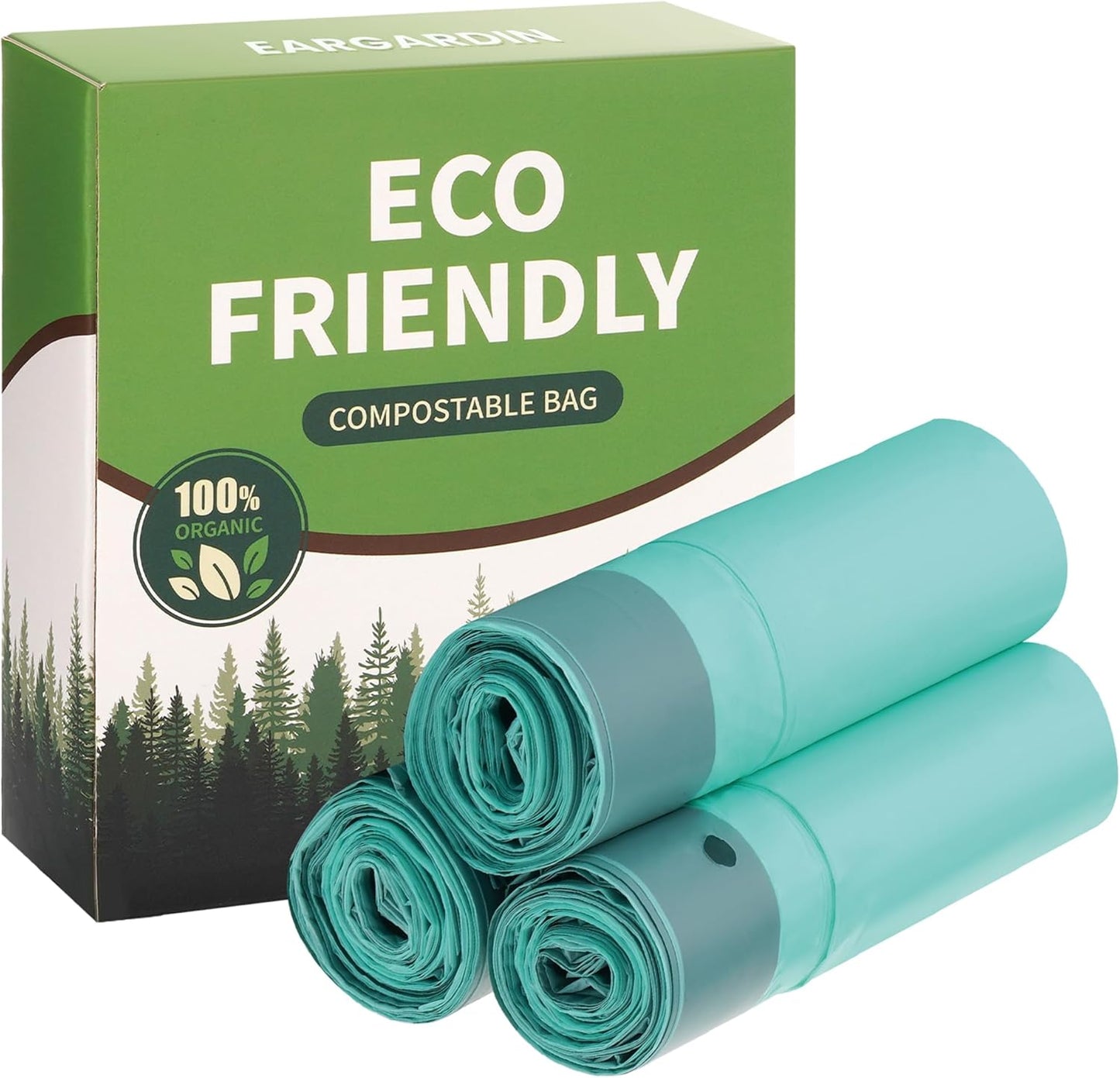 Biodegradable drawstring trash bags, 4 Gallon, 100% Compostable garbage bags wastebasket liners bags for kitchen bathroom office garden,US BPI ASTM D6400 and Europe OK Compost Home Certified