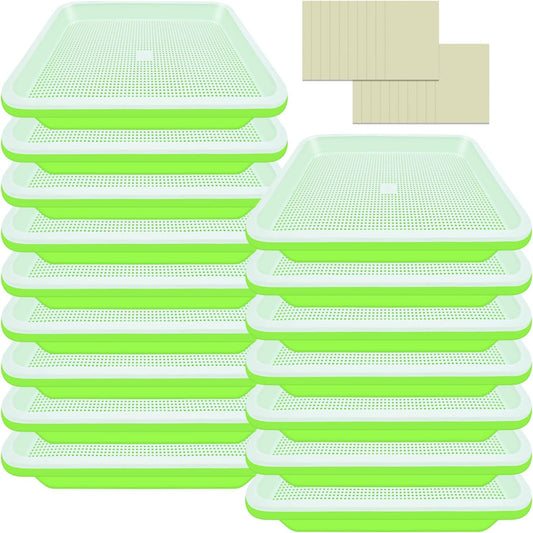 Legigo 16 Pack Green Seed Sprouter Trays- Soil-Free Cultivation Germination Tray, BPA Free Nursery Tray with Planting Paper for Indoors or Outdoors Sprouting Seeds, Grow Grass, Beans and More