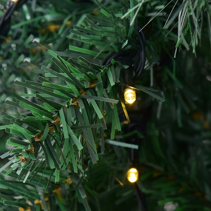 HAPPYGRILL 8FT Pre-lit Christmas Tree Artificial Hinged Xmas Tree for Home Holiday Décor, Metal Stand PVC Material 430 LED Lights, 1438 Branches Easy Setup & Storage