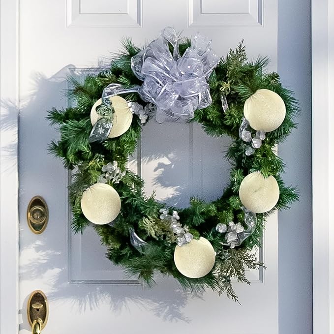 Beige Velvet Christmas Ball Ornaments for Tree 15 PCS, Large Neutral Flocked Christmas Bulbs Ornaments Set 3.15 Inch, Shatterproof Xmas Hanging Baubles Decorations (Beige)