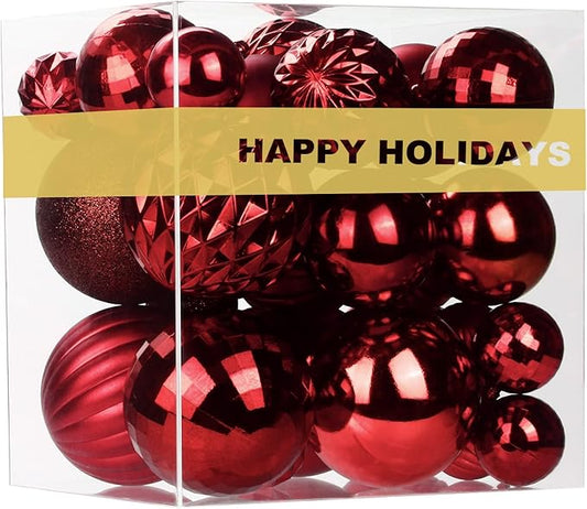 Maroon Christmas Ornaments - Christmas Tree Decorations Shatterproof Hanging Balls for Birthday Wedding Holiday Decor Set of 36pcs, Multi-Sizes(1.6",2.5",3.2")