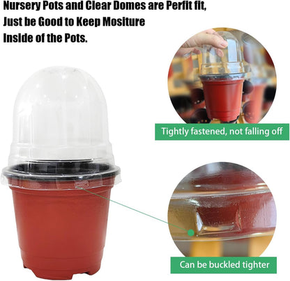 Plant Nursery Pots with Humidity Domes, 50 Sets 4 Inch Soft Nursery Pots Quality Ones (50 Red Pots + 50 Clear Lids), Quality Seeds Starting with Cover