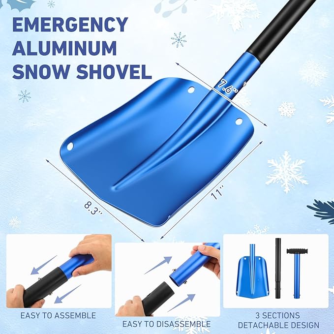Gisafai 1 Pcs 34'' Detachable Emergency Snow Shovel for Car Aluminum Extendable Collapsible Snow Shovel Emergency Car Cleaning Equipment Suitable for Truck SUV Van Camp Outdoor (Blue)
