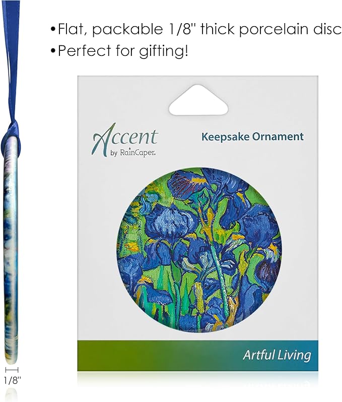 Christmas Tree Ornament, Porcelain Van Gogh Irises fine Art Keepsake Ornament by RainCaper