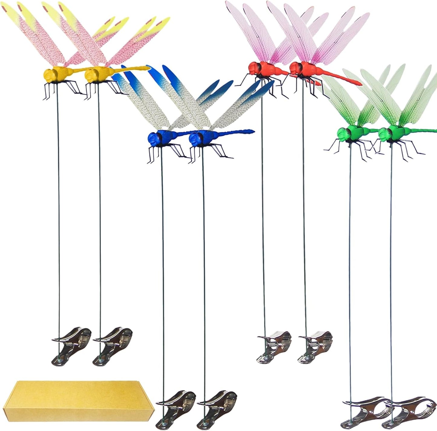 Jongdari 8pcs Dragonfly Hat Clip Realistic Fake Dragonflies Clip-On Garden Outdoor Decor Stakes Plastic Dragon Fly Clips Plant Decorations for Pot