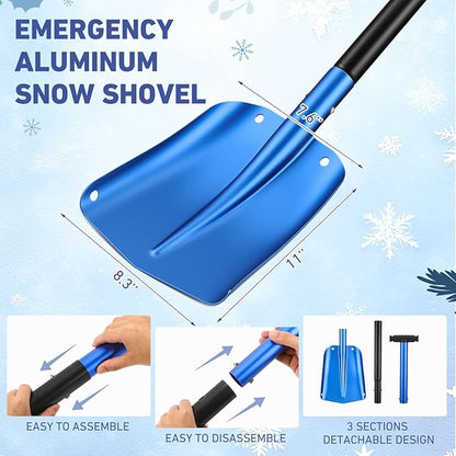 Gisafai 3 Pcs 34'' Detachable Emergency Snow Shovel for Car Aluminum Extendable Collapsible Snow Shovel Emergency Car Cleaning Equipment Suitable for Truck SUV Van Camp Outdoor (Red,Gold,Blue)