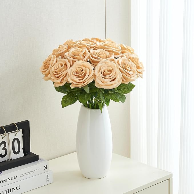 15pcs Fake Roses Artificial Silk Flowers Faux Rose Flower Long Stems Bouquet for Arrangement Wedding Centerpiece Party Home Kitchen Decor