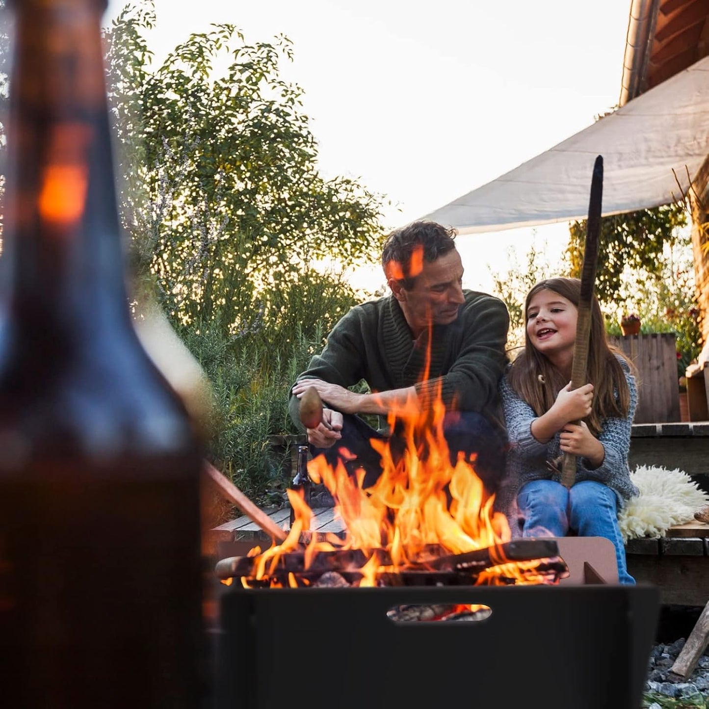 18 inch Fire Pit, Outdoor Portable Firepit with BBQ Tray, Detachable Camping Steel Fire Pits for Backyard, Patio, Picnic, Bonfire, Garden (Black-Small)