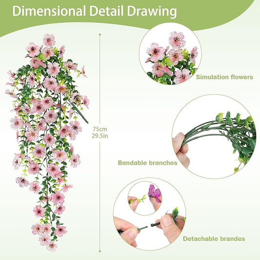 Artificial Hanging Flowers for Outdoors Faux Plants for Spring Summer Decoration,6 Bundles UV Resistant Realistic Silk Flowers Indoor Outside Garden Porch Patio Balcony Yard Farmhouse