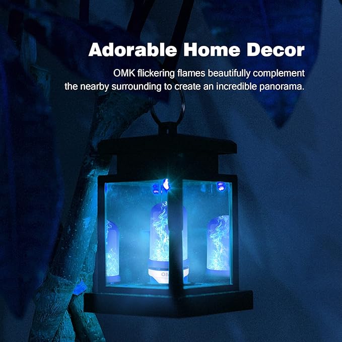 OMK - Blue Flame Christmas Decor LED Flame Effect Light Bulbs - Upgraded 4 Modes Fire Simulated Lamps - Christmas Gifts, Party, Indoor/Outdoor Decoration Lights (Blue 2)