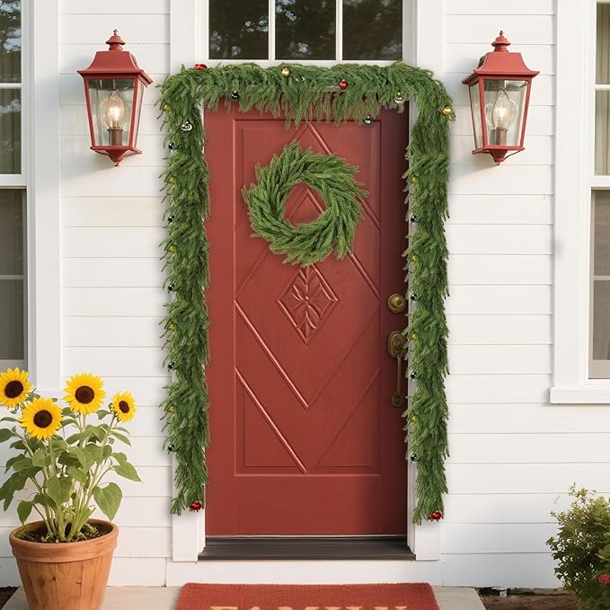 2Pcs 6FT Christmas Garland Real Touch Norfolk Pine Garlands, Artificial Faux Greenery Garland for Decorations Indoor, Pine Garland for Mantle, Fireplace, Wall, Mantle, Holiday Decor