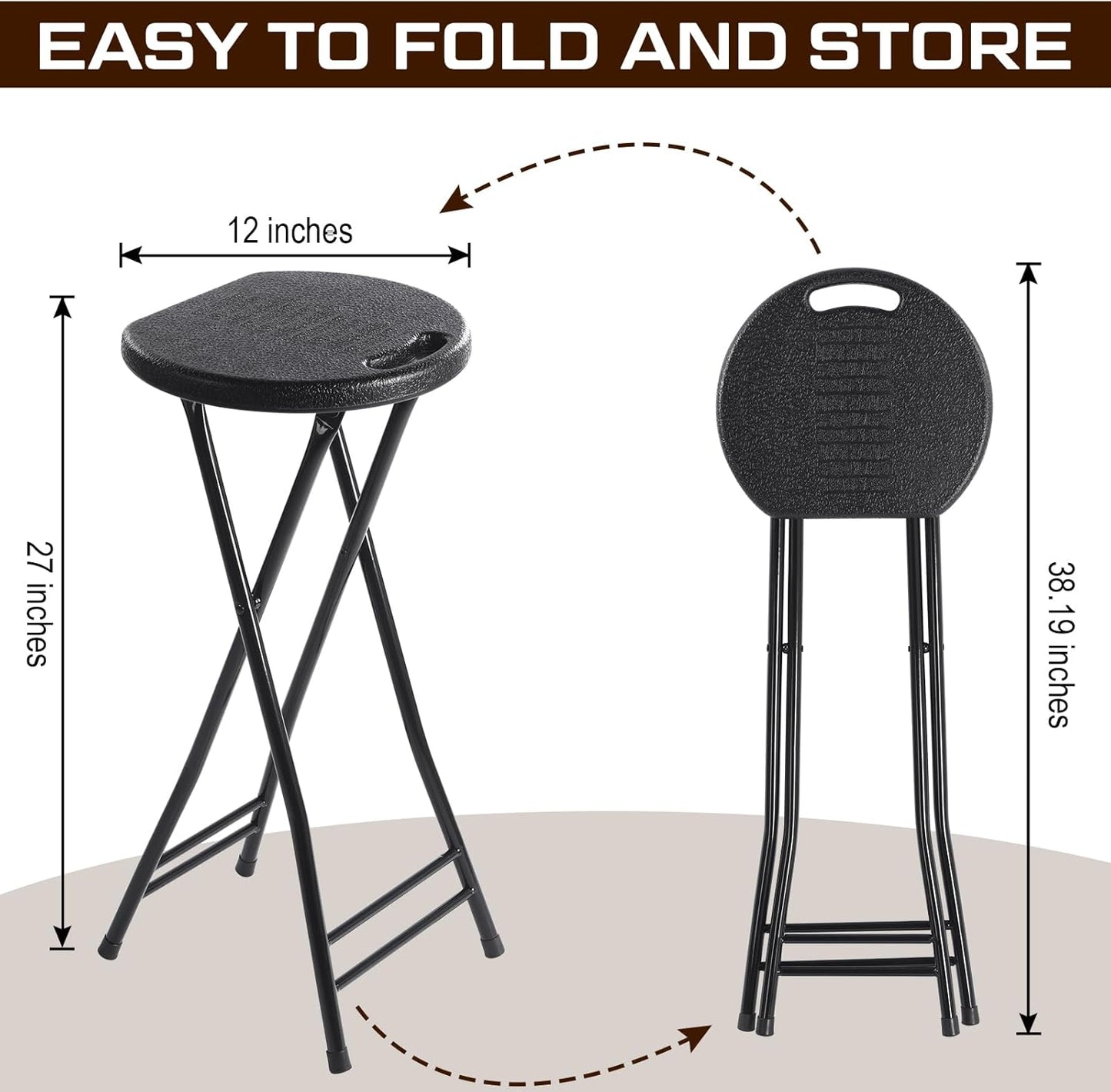 Suzile 1 Pc Tall Folding Chair Portable Plastic Stool Chair Heavy Duty Foldable Bar Stools with Handle for Adults Kitchen Counter Room Home Camping Indoor Outdoor, 300lbs Capacity (27 Inch)