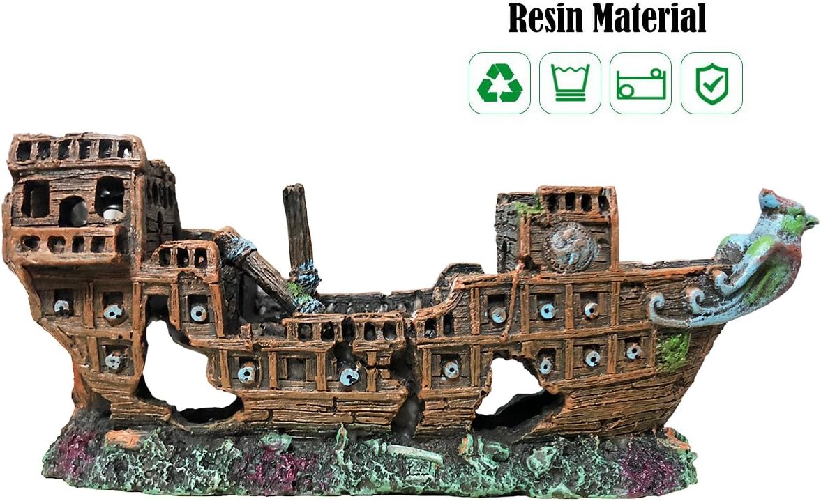 SLOCME Aquarium Pirate Ship Decorations Fish Tank Ornaments - Resin Material Shipwreck Decorations, Eco-Friendly for Freshwater Saltwater Aquarium Sunken Ship Accessories