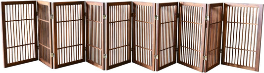 Pet Dog Gate Strong and Durable Freestanding Folding Acacia Hardwood Portable Wooden Fence Indoors or Outdoors by Urnporium (Brown Pet Gate, 10 Panel 30" Tall)