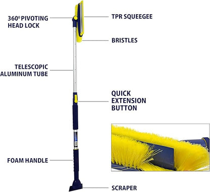 Michelin Snow Brush for Car Windshield (Pack of 2) - Snow and Ice Scraper with 43–63" Extendable Handle, 13" Swivel Head with Squeegee, 5" Heavy Duty Ice Scraper for SUV, Truck, Van, Auto Cleaning