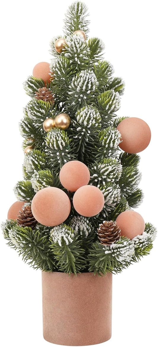 SY Super Bang Small Christmas Tree, 13Inch Artificial Velvet Ball Berry Mini Tabletop Tree Christmas Decorations, for Home Party Thankgivings Xmas Indoor Decor. (Light Coffee, 18Inch)