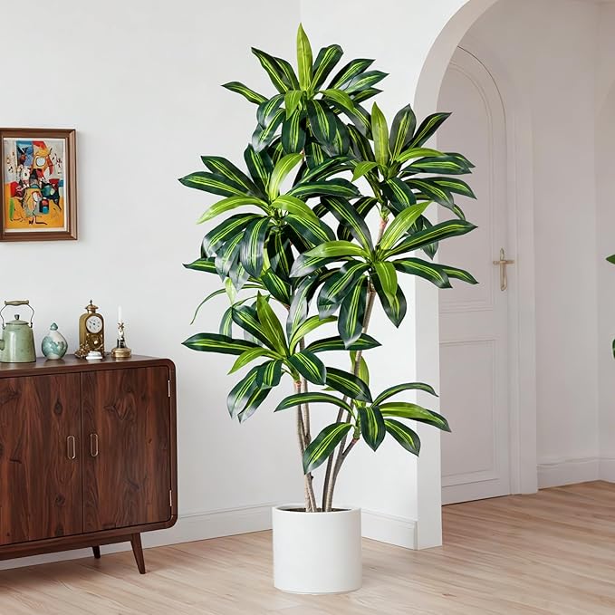 Artificial Dracaena Plant 6FT - Realistic Fake Dracaena Tree Tall Large Faux Silk Plants Fake Floor Potted Artificial Plants for Home Decor, Office Plants