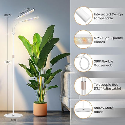 Grow Lights for Indoor Plants with Stand, 2-Heads Full Specturm Plant Grow Light with 4/8/12/16H Timer, 3 Color Modes, 360° Flexible Gooseneck, 24-68.7in Hight Adjustable Plant Growing Lamp