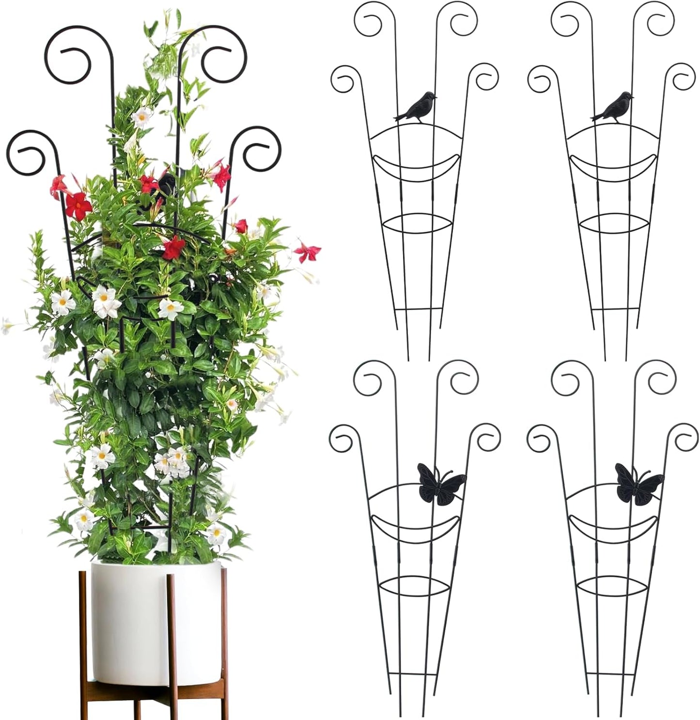 ZOUTOG Trellis for Climbing Plants Indoor 4 Pack 30 Inch,Rustproof Metal Garden Trellis for Potted Plants,Houseplant Support Indoor Outdoor for Ivy Pothos Monstera Hoya Flower Vines(Butterfly Shape)