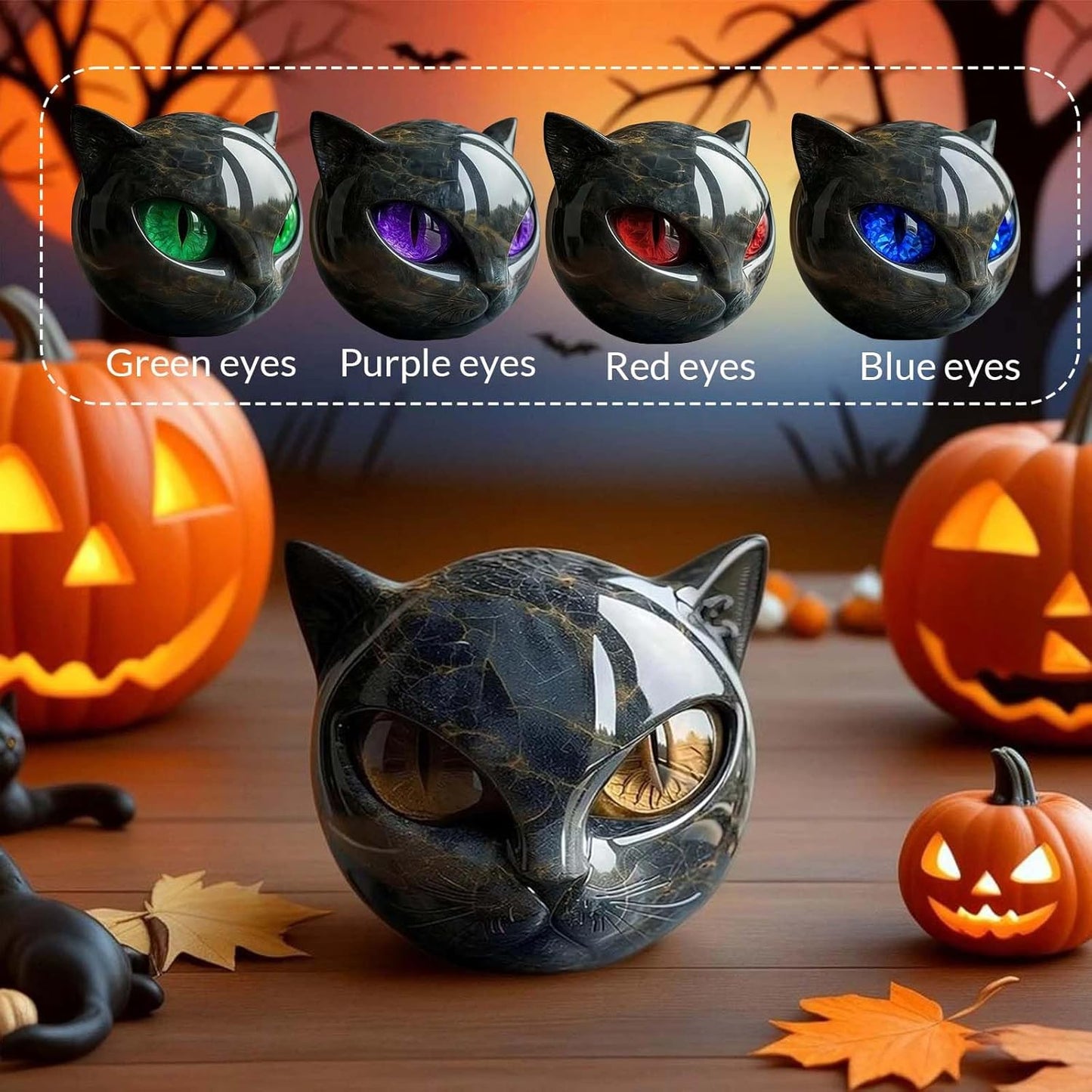 Luxury Black Cat Stone Sculpture Handcrafted Marble Look Resin Statue with Amber Eyes Elegant Home Decor & Gift-Ready Art Piece Figurine Carved Healing Gifts for Cat Lovers (Blue Eyes)