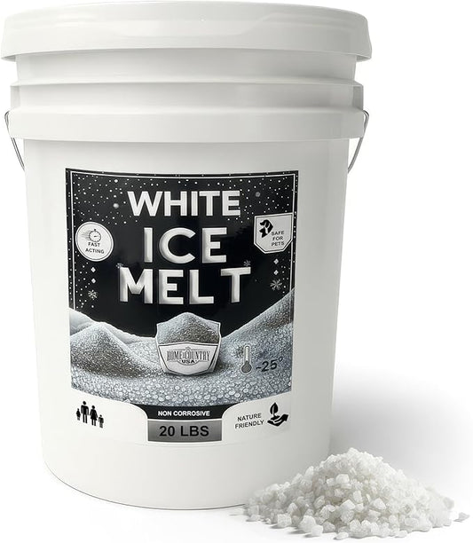 Peach Country White Ice Melt Pet Friendlier Eco-Friendly De-Icer, Fast-Acting Granules for Driveways, Walkways & Entryways, 20 lb Pail