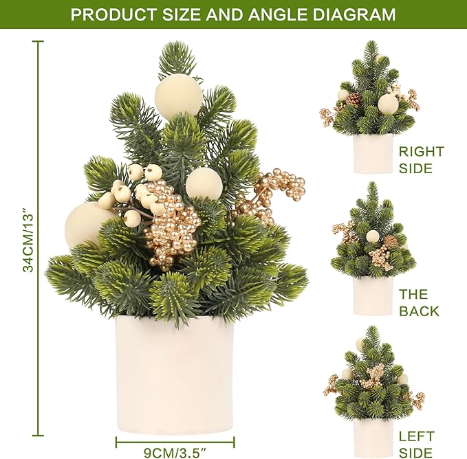 SY Super Bang Small Christmas Tree, 12Inch Artificial Beige Velvet Ball Berry Mini Tabletop Tree Christmas Decorations, for Home Party Thankgivings Xmas Indoor Decor.