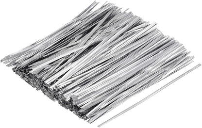 MECCANIXITY Foil Twist Ties 6" 15cm Metallic Plastic Closure Tie for Tying Bread, Candy, Cookies, Gift Bags Arts Crafts Ties Silver Tone Pack of 750