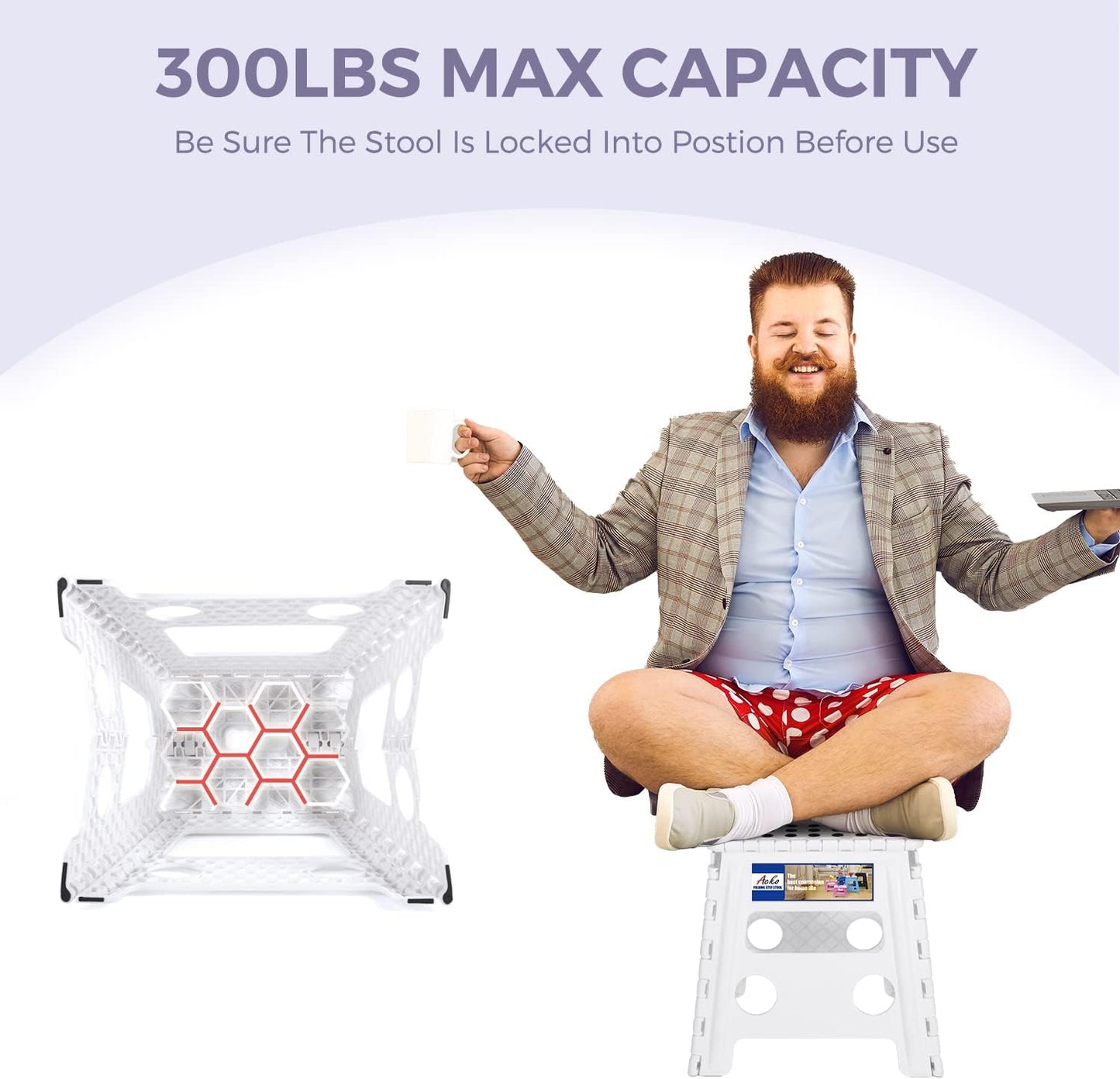 ACKO Folding Step Stool -13inch Height Premium Heavy Duty Foldable Foot Stool for Kids and Adults, Kitchen Garden Bathroom Stepping Stool White