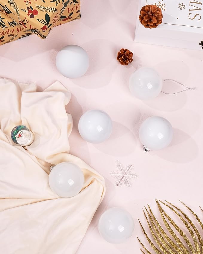 DN DECONATION White Glass Christmas Ornaments, Set of 9, 3' Hanging Christmas Baubles for Xmas Tree Decoration, Wedding Party Gift