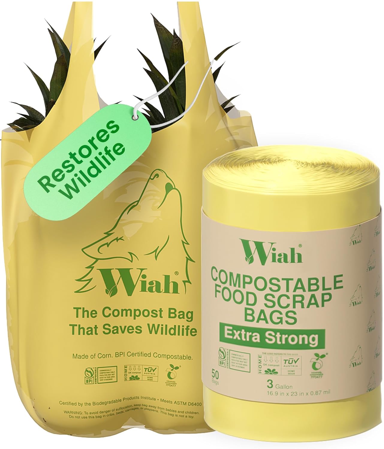 Small Compost Bags for Countertop Bin - Extra Strong 50-Count Compostable Trash Bags 3 Gallon - BPI Certified - Supports Wildlife - Premium 3 Gallon Compostable Bags for Kitchen Compost Bin