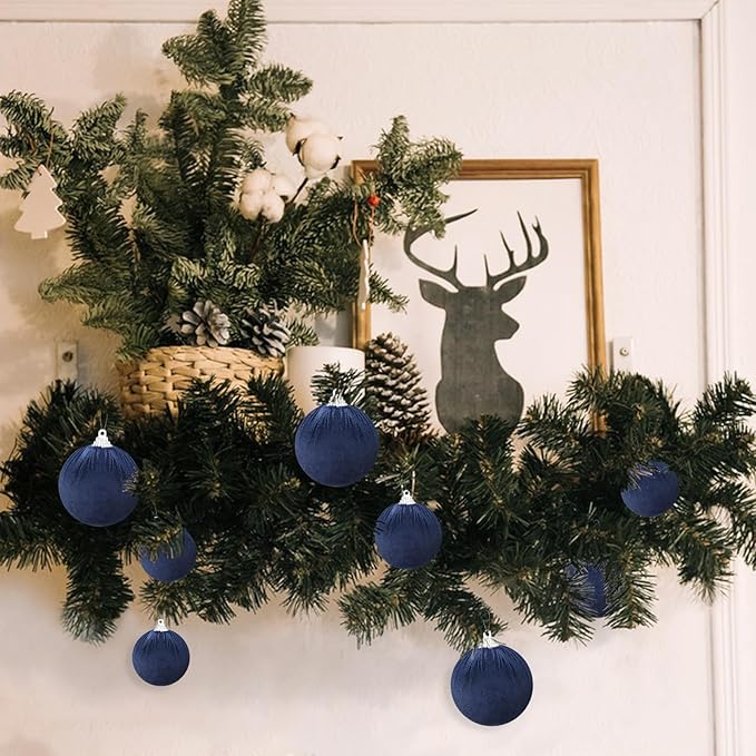 Gresorth 10 Pcs Navy Blue Velvet Christmas Ball Ornaments Flocked Hanging Balls Ornament Shatterproof Baubles Decor Christmas Tree Holiday