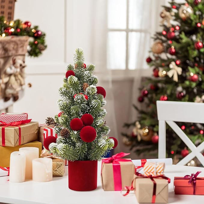 SY Super Bang Small Christmas Tree, 13Inch Artificial Velvet Ball Berry Mini Tabletop Tree Christmas Decorations, for Home Party Thankgivings Xmas Indoor Decor. (Burgundy, 18Inch)