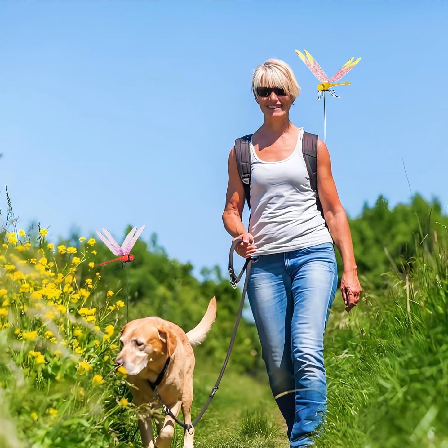 Jongdari 12 Sets Dragonfly Hat Clip Realistic Fake Dragonflies Clip-On Garden Outdoor Decor Stakes Plastic Dragon Fly Clips Plant Decorations for Pots, Includes Pliers & Clips