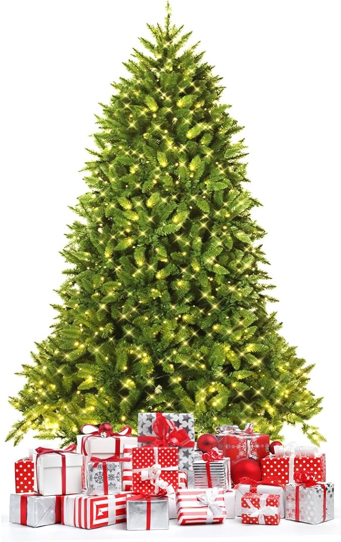 Goplus 5ft Pre-Lit Christmas Tree, Premium Hinged Artificial Fir Tree with 450 LED Lights, 600 Branch Tips and Metal Stand, Easy Assemble, Xmas Decor for Home Office