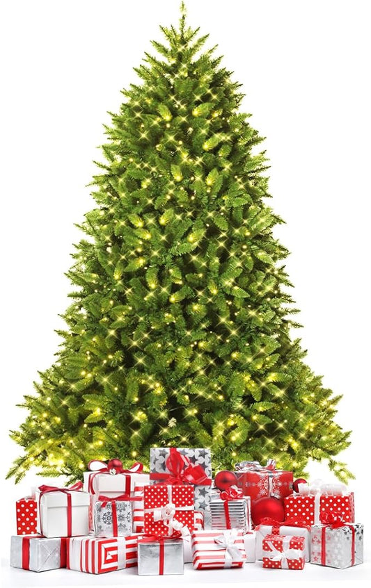 Goplus 5ft Pre-Lit Christmas Tree, Premium Hinged Artificial Fir Tree with 450 LED Lights, 600 Branch Tips and Metal Stand, Easy Assemble, Xmas Decor for Home Office